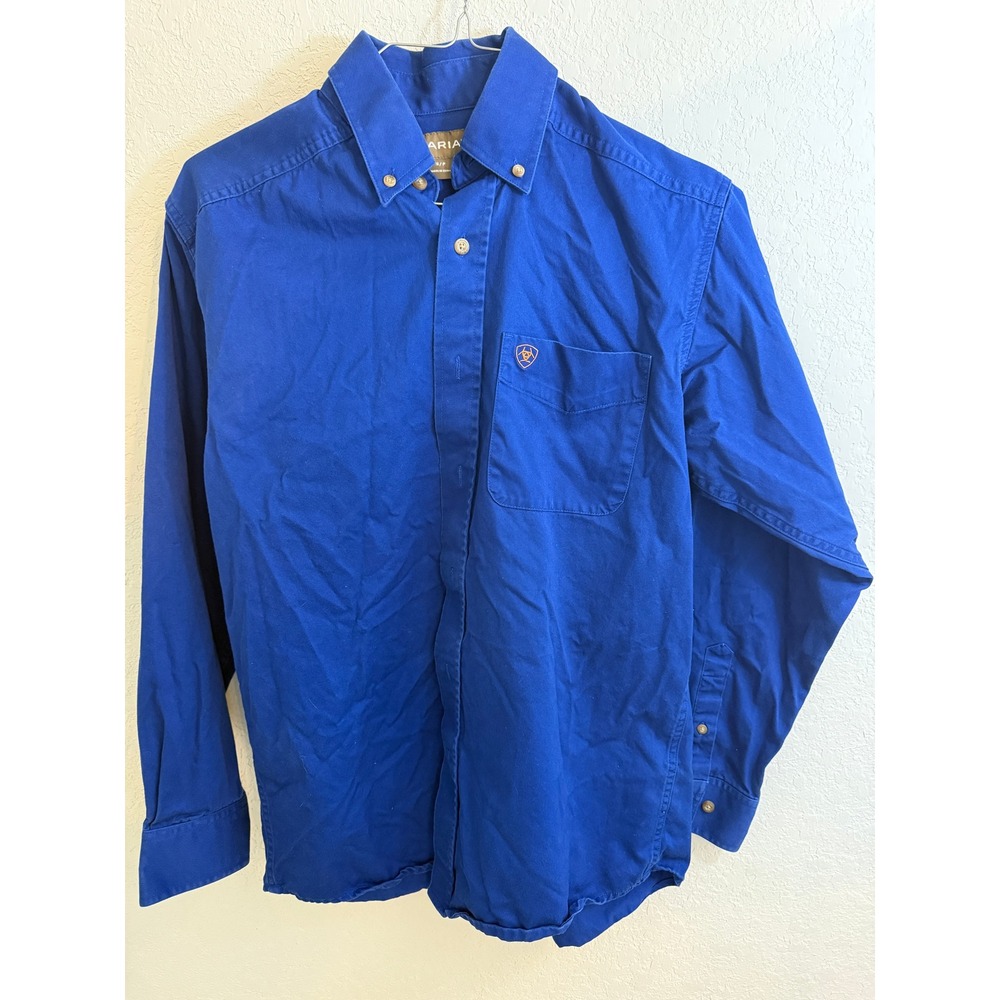 AFIAT Mens Button Down Shirt, Long Sleeve, Collared, Small, Blue